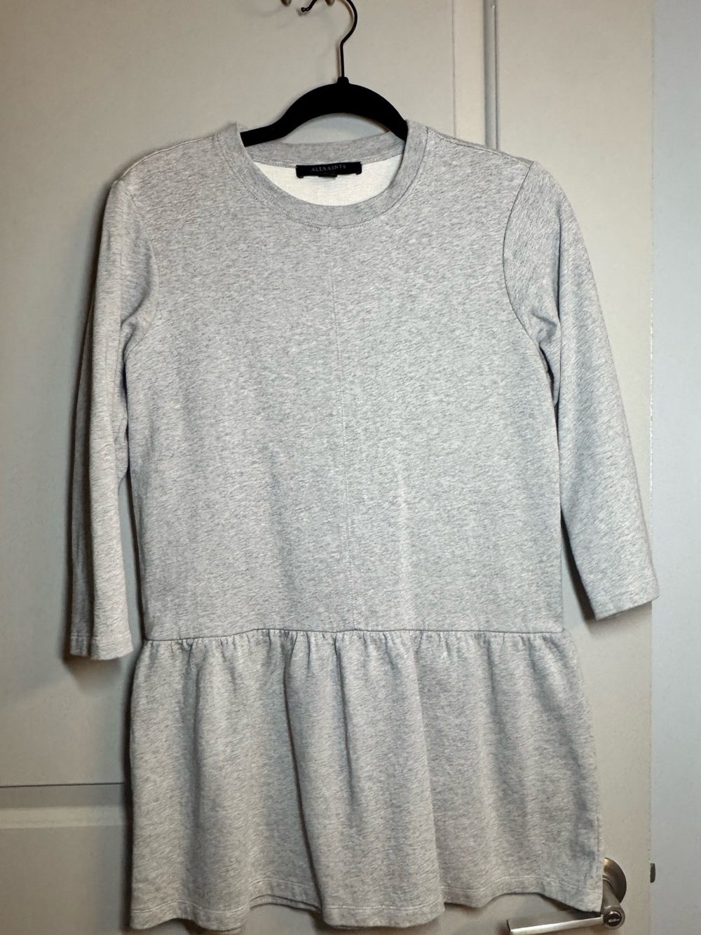 All Saints Light Heather Gray Drop Waist Sweatshirt Dress